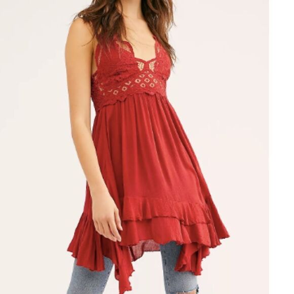 EUC Free People One Adela Orange Red Mini Dress XS - Picture 1 of 4